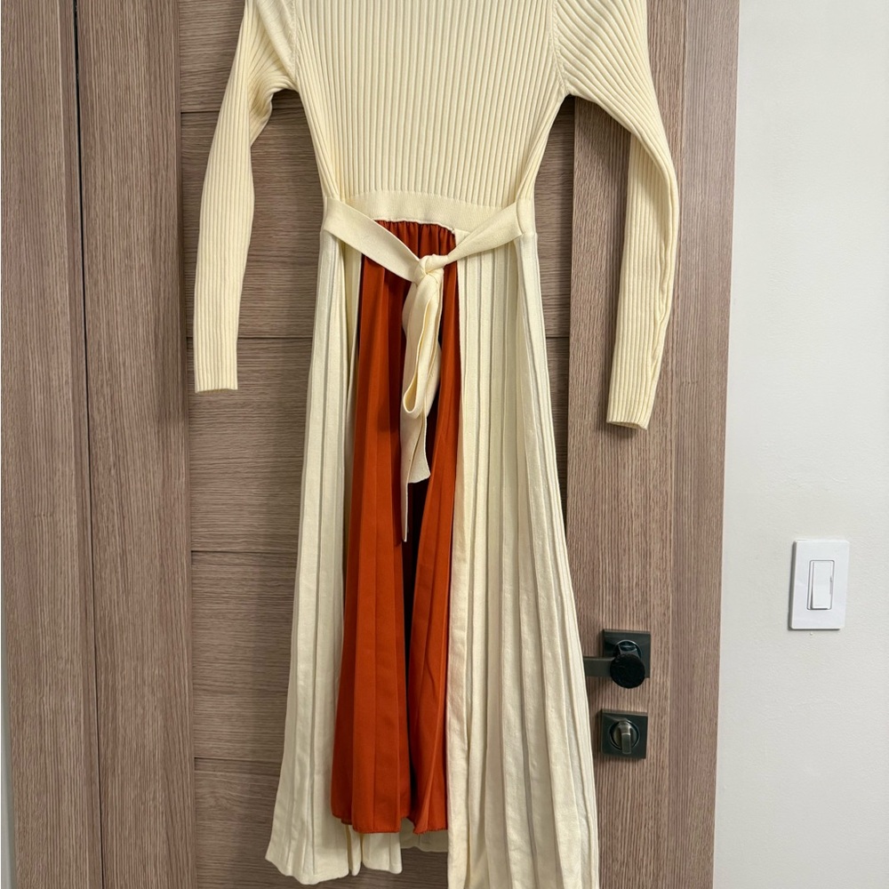 Elegant Cream and Orange Knit Dress